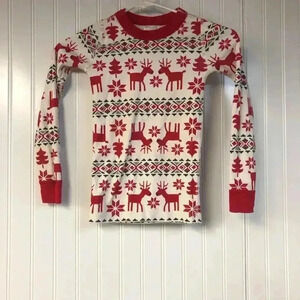 Hanna Andersson Kids Pajama Top Christmas Holiday Size 6-7 White Dear Deer